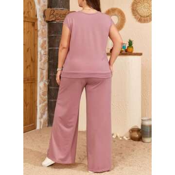 Eytino Plus Size Tracksuits for Women Casual Lounge Sets Crewneck Short Sleeve Tops High Waist Wide ...