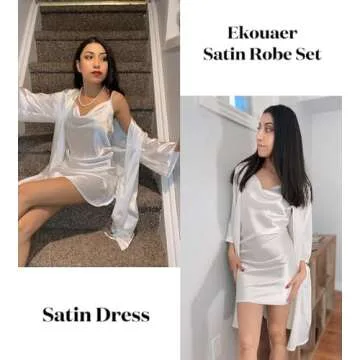 Ekouaer Silk Robe Set for Women Stylish Sleepwear