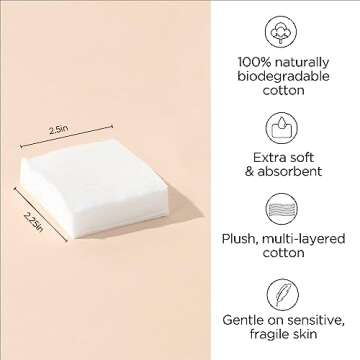 Diane Multi-Layer Cotton Facial Square Pads, 100 Count, 100% Pure Cotton, Hypoallergenic, Biodegrada...