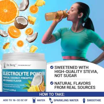 Dr. Berg Zero Sugar Hydration Keto Electrolyte Powder - Enhanced w/ 1000 mg of Potassium & Real Pink Himalayan Salt (NOT Table Salt) - Tropical Coconut, Pineapple & Orange Drink Supplement 50 Servings