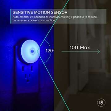 myCozyLite Motion Sensor Night Light, Blue Night Light Plug into Wall, LED Night Light Motion Detect...