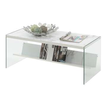 Convenience Concepts SoHo Glass Shelf Coffee Table, 40"L x 17.75"W x 17"H, Faux White Marble