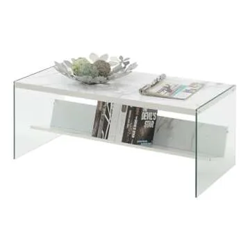 Convenience Concepts SoHo Glass Shelf Coffee Table, 40"L x 17.75"W x 17"H, Faux White Marble