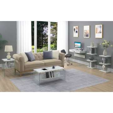 Convenience Concepts SoHo Glass Shelf Coffee Table, 40"L x 17.75"W x 17"H, Faux White Marble