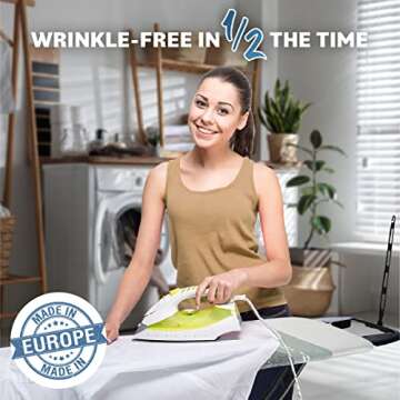 Bartnelli Heavy Duty 48x15 Ironing Board with 4-Layer Cover & Pad, Height-Adjustable, Turbo & Park Z...