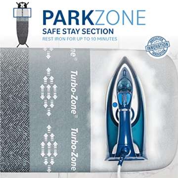 Bartnelli Heavy Duty 48x15 Ironing Board with 4-Layer Cover & Pad, Height-Adjustable, Turbo & Park Zone - Designed in Europe