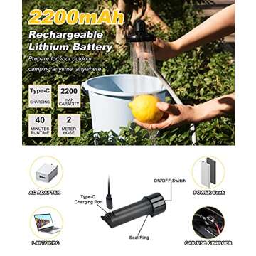 Portable Rechargeable Shower for Camping & Travel