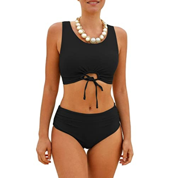 CALSUZ Women Two Piece Bikini Set High Waisted Swimsuit Tie Front Back Cheeky Teen Bathing Suit Full...