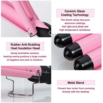 3 Barrel Hair Curling Iron Wand in Pink for Stunning Waves