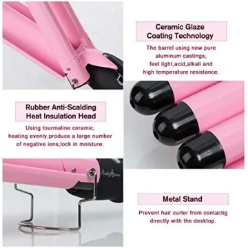 3 Barrel Hair Curling Iron Wand in Pink for Stunning Waves
