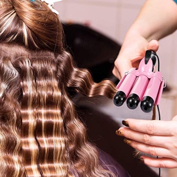 3 Barrel Hair Curling Iron Wand in Pink for Stunning Waves