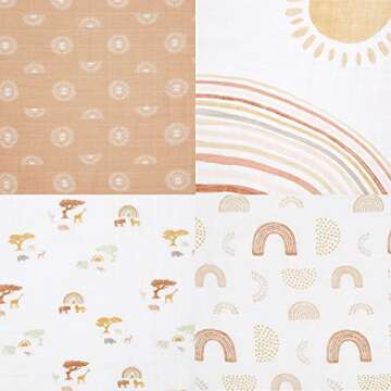 aden + anais Boutique Muslin Swaddle Blanket for Baby Girls and Boys, Newborn Receiving Blanket for Swaddling, 100% Muslin Cotton Swaddle Wrap,4 Pack, Keepin Rising