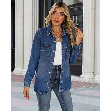 luvamia Jean Jackets For Women Fashion Womens Denim Jacket Blue Jean Outfits For Women Denim Jackets For Women Fall Jackets For Women Women'S Button Down Shirts Size XX-Large Size 20 22