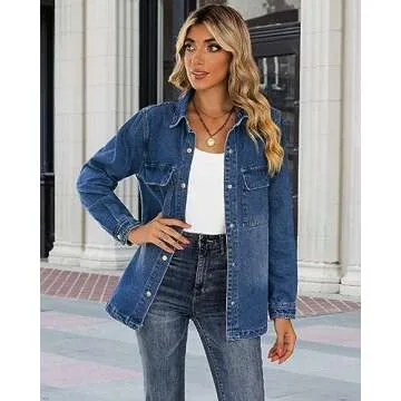luvamia Jean Jackets For Women Fashion Womens Denim Jacket Blue Jean Outfits For Women Denim Jackets For Women Fall Jackets For Women Women'S Button Down Shirts Size XX-Large Size 20 22
