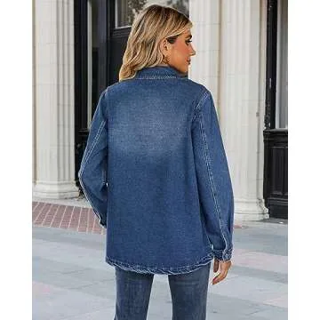 luvamia Jean Jackets For Women Fashion Womens Denim Jacket Blue Jean Outfits For Women Denim Jackets For Women Fall Jackets For Women Women'S Button Down Shirts Size XX-Large Size 20 22