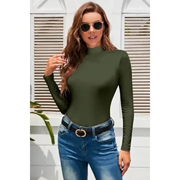 SHEIUGU Women's Mock Turtle Neck Long Sleeve Bodysuit