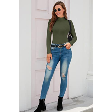 SHEIUGU Women's Mock Turtle Neck Long Sleeve Bodysuit