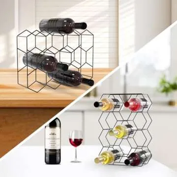 ZUERST Countertop Wine Rack - 14 Bottle Freestanding Modern Metal Wine Holder, 3 Tier Tabletop Wine Racks Countertop, No Assembly Required Wine Bottle Holder for Cabinet, Pantry, Bar (Black)
