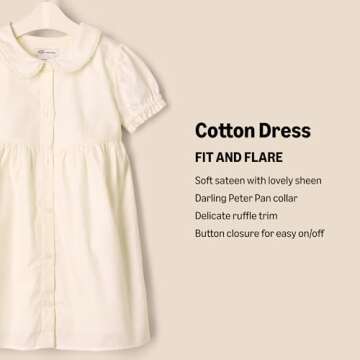 Amazon Essentials x Sofia Grainge Baby Girls' Cotton Sateen Dress with Collar, Ivory, 6-9 Months