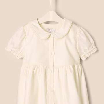 Amazon Essentials x Sofia Grainge Baby Girls' Cotton Sateen Dress with Collar, Ivory, 6-9 Months