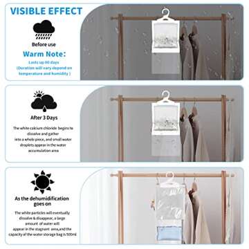 ZSZMFH 15 Pack Moisture Absorber Hanging Bag, Charcoal Smell Remove Damp Musty Smell,Hanging Closet Dehumidifier Bags with 25g of Activated Charcoal (220g/pack)