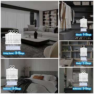 ZSZMFH 15 Pack Moisture Absorber Hanging Bag, Charcoal Smell Remove Damp Musty Smell,Hanging Closet Dehumidifier Bags with 25g of Activated Charcoal (220g/pack)