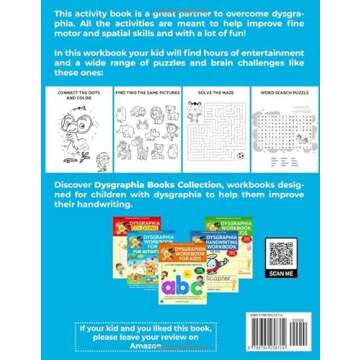 Dysgraphia: Workbook for kids. Fun activity book. Different puzzles and brain challenges: connect th...