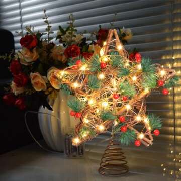 Windpnn Upgraded Star Christmas Tree Topper for Christmas Decorations, Natural Star with Rustic Chri...