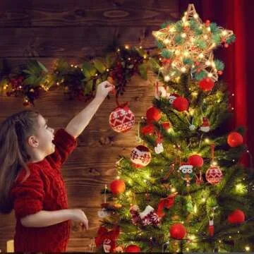 Windpnn Upgraded Star Christmas Tree Topper for Christmas Decorations, Natural Star with Rustic Christmas Ornaments, for Indoor Office Farmhouse Xmas New Year Holiday Tree Decorations (Warm White)