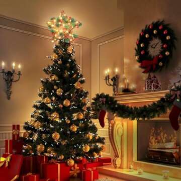 Windpnn Upgraded Star Christmas Tree Topper for Christmas Decorations, Natural Star with Rustic Christmas Ornaments, for Indoor Office Farmhouse Xmas New Year Holiday Tree Decorations (Warm White)