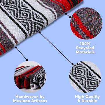 El Paso Designs Mexican Yoga Blanket | Colorful Falsa Serape | Park, Yoga Towel, Picnic, Beach, Pati...