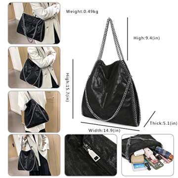 JOTHIN Large Crossbody Bags for Women Tote Bag Chain Womens Purse Designer Handbags Shoulder Bag(Bla...