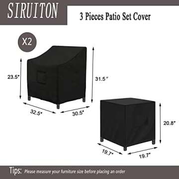 SIRUITON 3 Piece Outdoor Veranda Patio Garden Furniture Cover Set with 420D Durable and Water Resist...