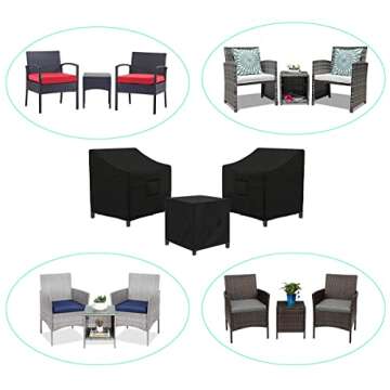 SIRUITON 3 Piece Outdoor Veranda Patio Garden Furniture Cover Set with 420D Durable and Water Resistant Fabric,Fit for Outdoor Wicker Patio Furniture Sets/Rattan Chair Conversation Sets-Balck