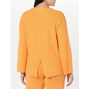 Stylish The Drop Alice Crew-Neck Back-Slit Sweater in Apricot Crush