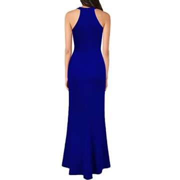 WOOSEA Women Sleeveless V Neck Bodycon Mermaid Split Evening Cocktail Long Dress Royal Blue
