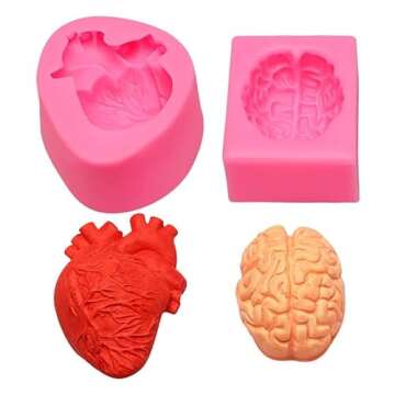 2 Pack Organ Shape Silicone Mold Heart Mold Brain Mold Epoxy Resin Mold Decoration Plaster Candle Aroma Fondant Mousse Chocolate Mold DIY Aromatherapy Decoration Mold
