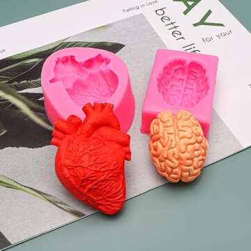 2 Pack Organ Shape Silicone Mold Heart Mold Brain Mold Epoxy Resin Mold Decoration Plaster Candle Aroma Fondant Mousse Chocolate Mold DIY Aromatherapy Decoration Mold