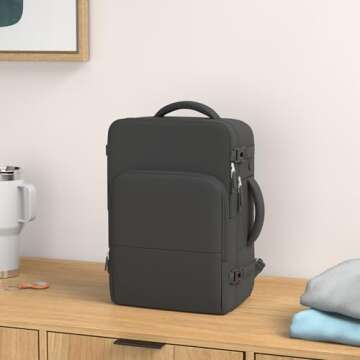 Rinlist Backpack for Men Women, Small Black Backpack for Traveling on Airplane, Weekender Carry on B...