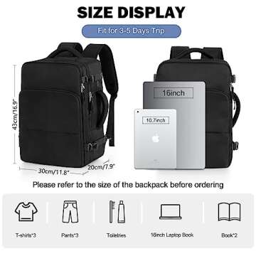 Rinlist Backpack for Men Women, Small Black Backpack for Traveling on Airplane, Weekender Carry on Backpack Bag, Personal Item Backpack Flight-approved