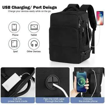 Rinlist Backpack for Men Women, Small Black Backpack for Traveling on Airplane, Weekender Carry on Backpack Bag, Personal Item Backpack Flight-approved