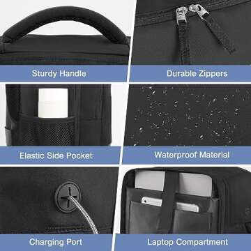 Rinlist Backpack for Men Women, Small Black Backpack for Traveling on Airplane, Weekender Carry on Backpack Bag, Personal Item Backpack Flight-approved
