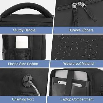 Rinlist Backpack for Men Women, Small Black Backpack for Traveling on Airplane, Weekender Carry on Backpack Bag, Personal Item Backpack Flight-approved