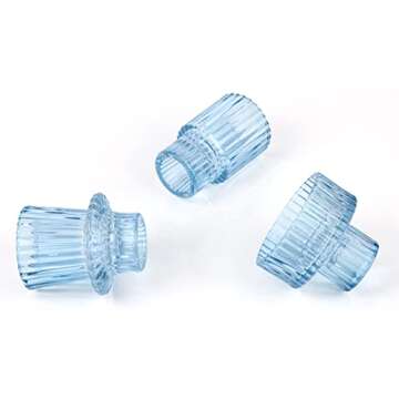 Vixdonos Glass Candlestick Holders Tealight Candle Holders for Table Centerpieces, Wedding Decor and Dinner Party (3 Pcs, Light Blue)