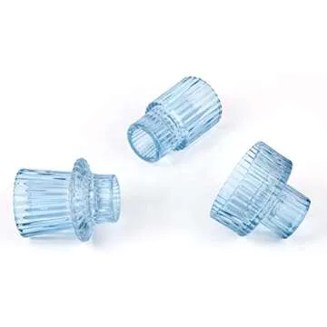 Vixdonos Glass Candlestick Holders Tealight Candle Holders for Table Centerpieces, Wedding Decor and Dinner Party (3 Pcs, Light Blue)