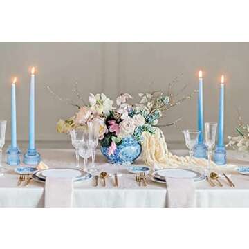 Vixdonos Glass Candlestick Holders Tealight Candle Holders for Table Centerpieces, Wedding Decor and Dinner Party (3 Pcs, Light Blue)