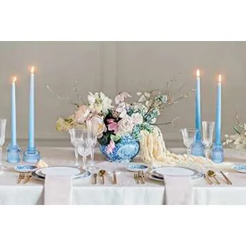 Vixdonos Glass Candlestick Holders Tealight Candle Holders for Table Centerpieces, Wedding Decor and Dinner Party (3 Pcs, Light Blue)