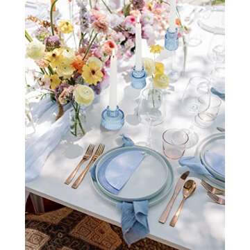 Vixdonos Glass Candlestick Holders Tealight Candle Holders for Table Centerpieces, Wedding Decor and Dinner Party (3 Pcs, Light Blue)