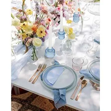 Vixdonos Glass Candlestick Holders Tealight Candle Holders for Table Centerpieces, Wedding Decor and Dinner Party (3 Pcs, Light Blue)