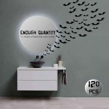 CESOF Halloween Bats Wall Decor 3D Bats Decorations - 120 Pcs 5 Sizes Matte Black PVC Reusable DIY Bat Stickers Vintage Wall Decals for Home Decor Porch Door Indoor Outdoor Party Supplies